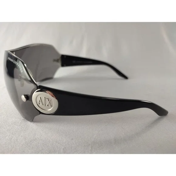 Armani Exchange AX063/S Shield Sunglasses Black Smoke Lens Silver Logo Y2K - Picture 4 of 11